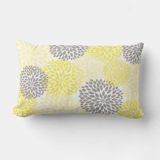 Dahlia jaune et gris / coussin rectangulaire pour  (Recto)