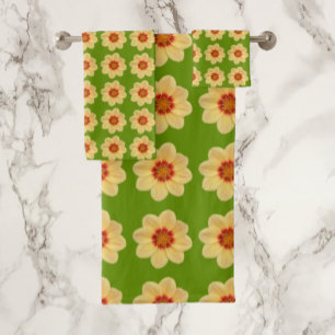 Dahlia jaune motif floral sur vert