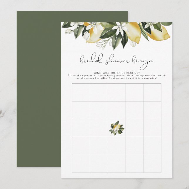 DAHLIA Lemon Bridal Shower Bingo Game Invitation (Front/Back)