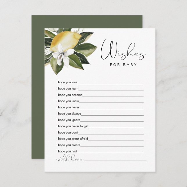 DAHLIA Lemon Citrus Fruit Wishes for Baby Game Enclosure Card (Front/Back)