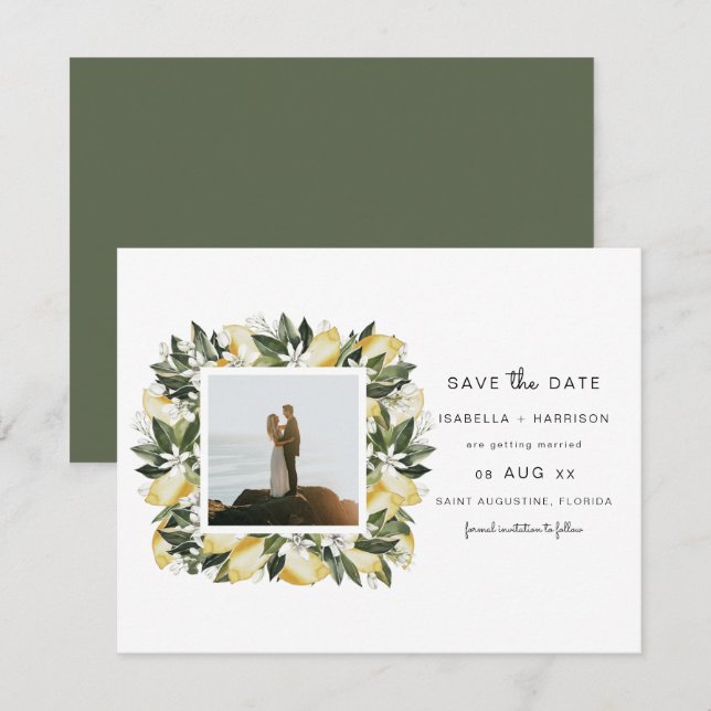 Dahlia - Lemon Citrus Photo Garden Save the Date Invitation (Front/Back)