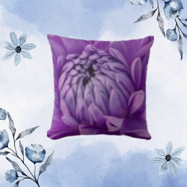 Dahlia Lilac Floral Purple Flower Throw Pillow (Creator Uploaded)