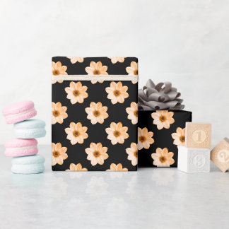 Dahlia Pattern - Light Orange on Black Wrapping Paper
