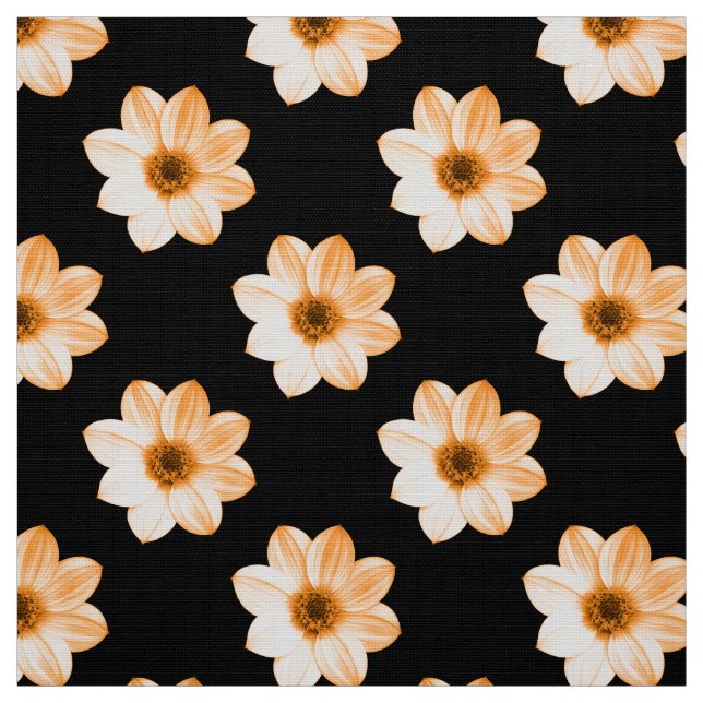 Dahlia Pattern - Lt Orange on Black Fabric (Swatch)