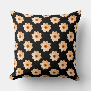 Dahlia Pattern - Lt Orange on Black Throw Pillow
