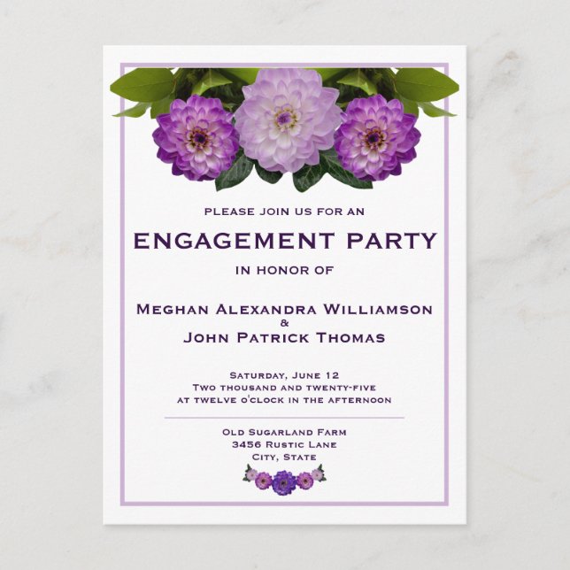 Dahlia Purple Floral Wedding Engagement Party Postcard (Front)
