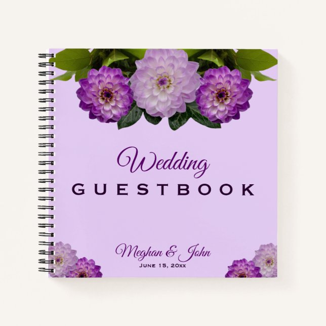 Dahlia Purple Lavender Floral Wedding Guest Book (Front)