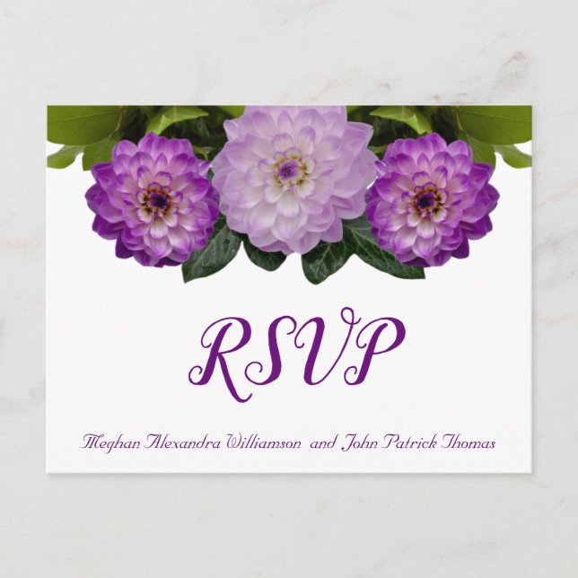 Dahlia Purple Lavender Lilac Floral Wedding RSVP Postcard (Front)