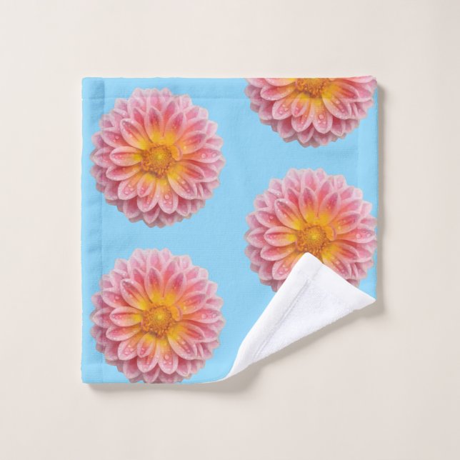 Dahlia rose et gouttes de ragoût (Gant de toilette)