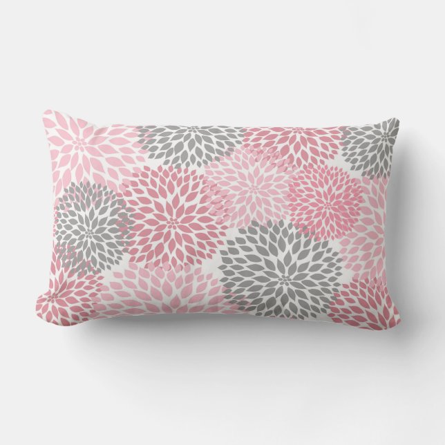 Dahlia rose et gris / coussin rectangulaire pour l (Recto)