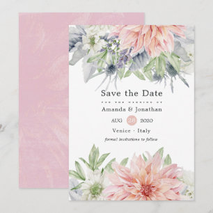 Dahlia rose pastel mariage carte de sauvegarde de