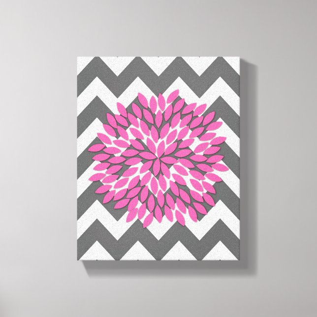 Dahlia sur Chevrons en toile rose et gris (Recto)