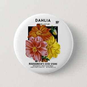 Dahlia Vintage Seed Packet 2 Inch Round Button