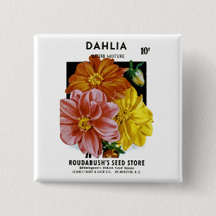 Dahlia Vintage Seed Packet 2 Inch Square Button