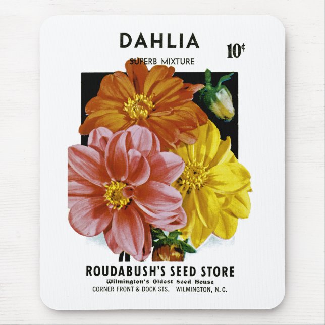 Dahlia Vintage Seed Packet Mouse Pad (Front)