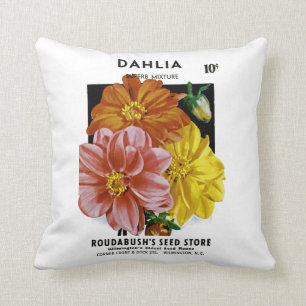 Dahlia Vintage Seed Packet Throw Pillow