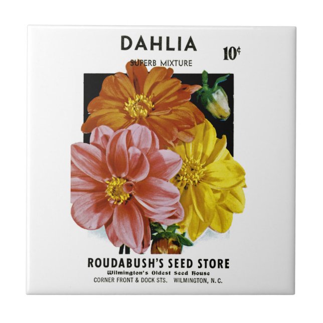 Dahlia Vintage Seed Packet Tile (Front)