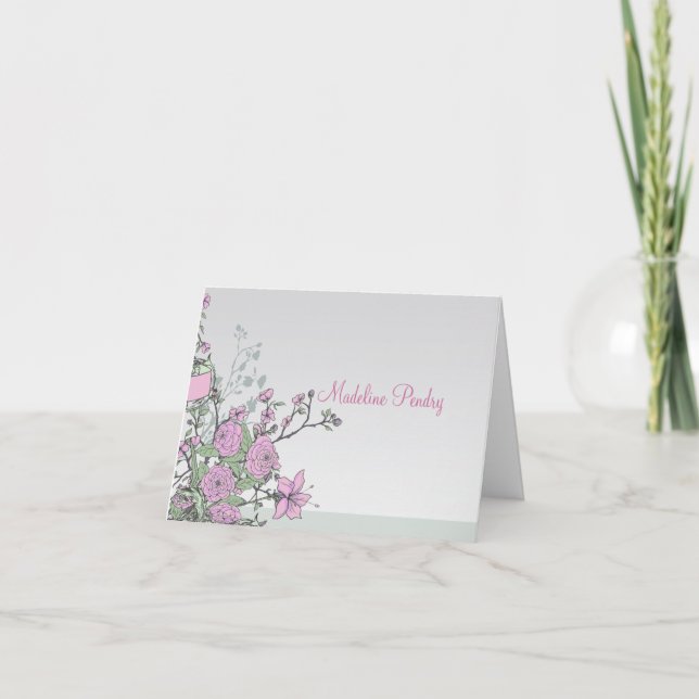 Dahlias and Lilies Personalized Folded Card (Front)