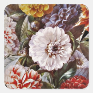 Dahlias Antique Bouquet Square Sticker
