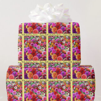 Dahlias Birthday Add Name & Age Summer Wrapping Paper
