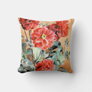 Dahlias, botanical watercolor painting throw pillow