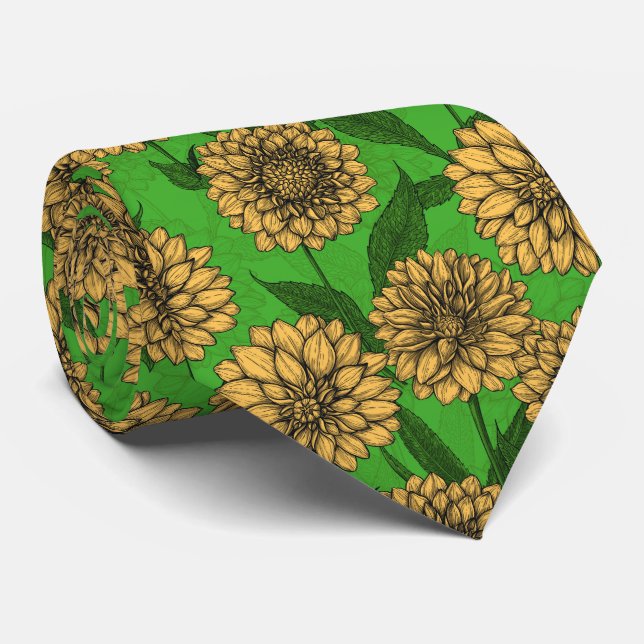 Dahlias en cravate jaune et vert (Roulé)