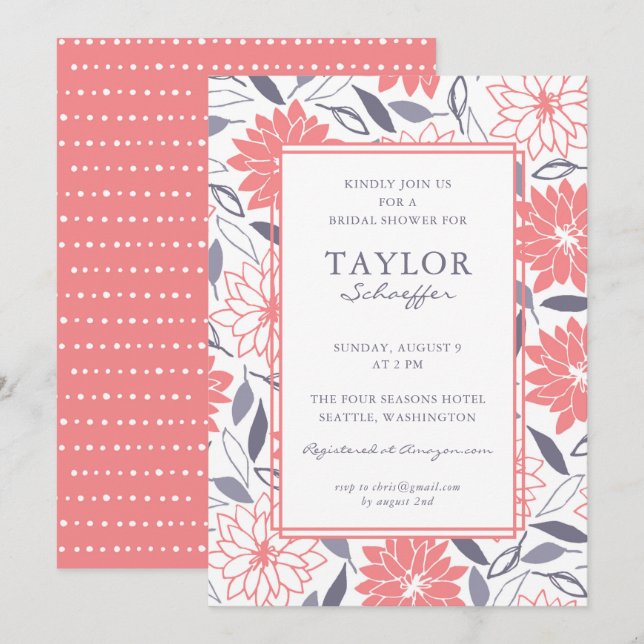Dahlias Floral Bridal Shower Invitation (Front/Back)