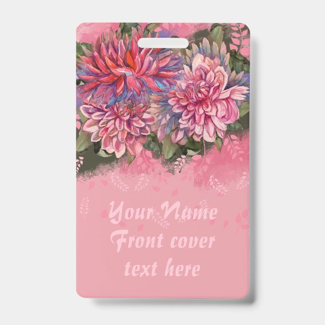 Dahlias flowers pink watercolor badge (Front)