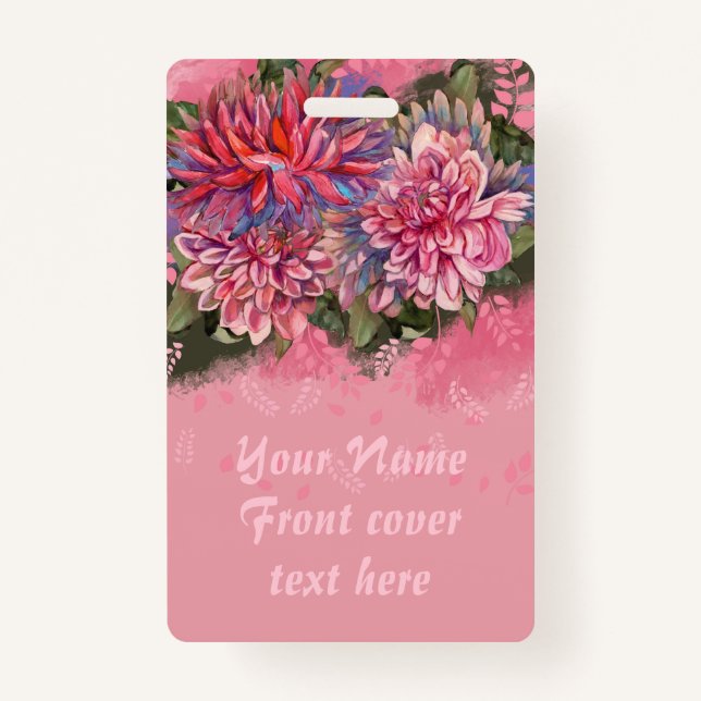 Dahlias flowers pink watercolor badge (Front)