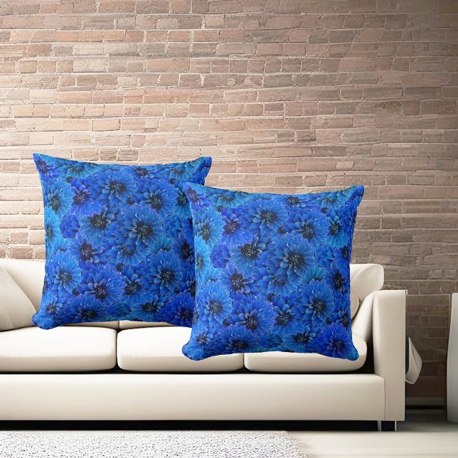 Dahlias in royal blue - floral design,  throw pillow (Creator Uploaded)
