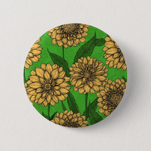 Dahlias in yellow and green 2 inch round button (Front)