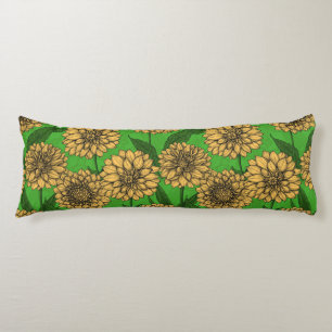 Dahlias in yellow and green body pillow