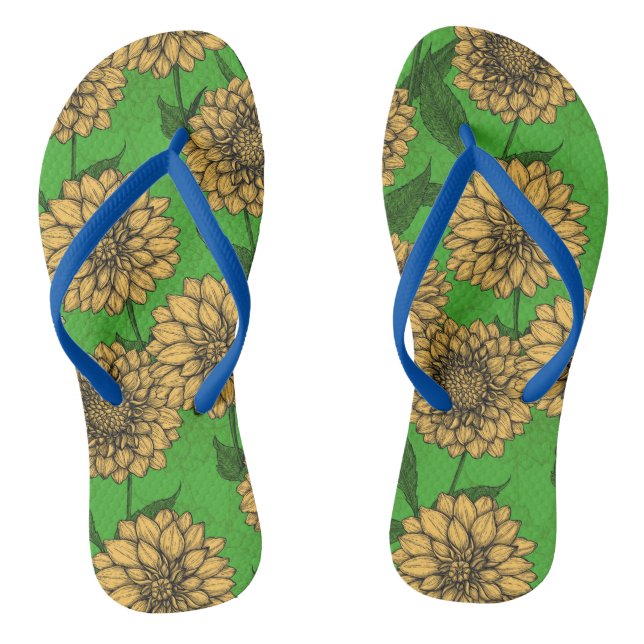 Dahlias in yellow and green flip flops (Footbed)