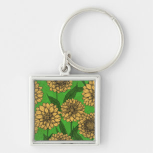 Dahlias in yellow and green keychain