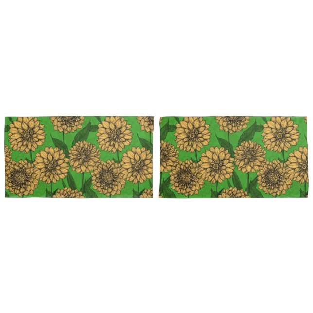 Dahlias in yellow and green pillowcase (Front-Set)