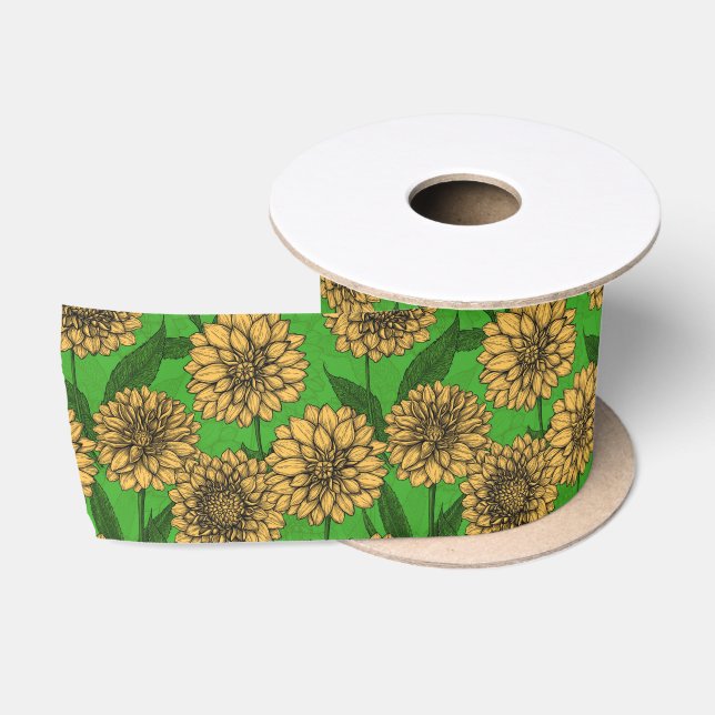 Dahlias in yellow and green satin ribbon (Spool)