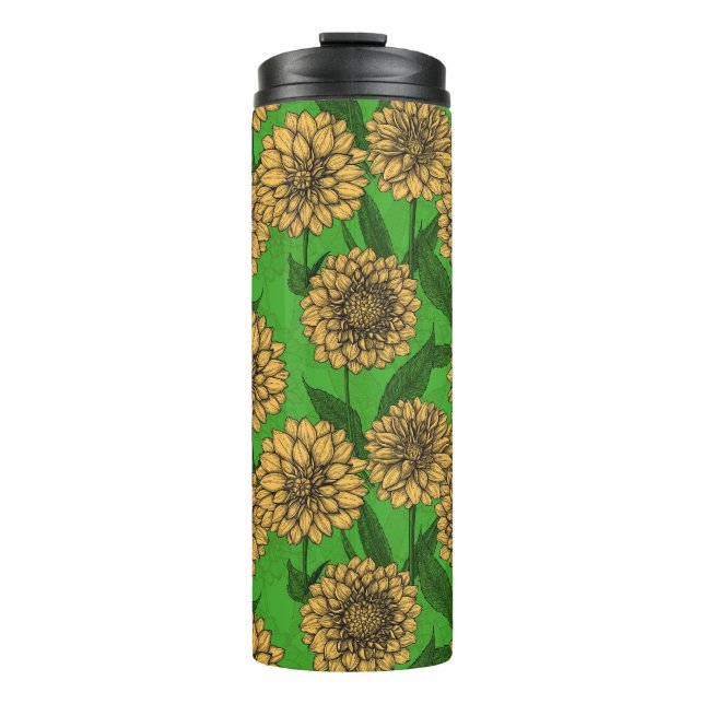 Dahlias in yellow and green thermal tumbler (Front)