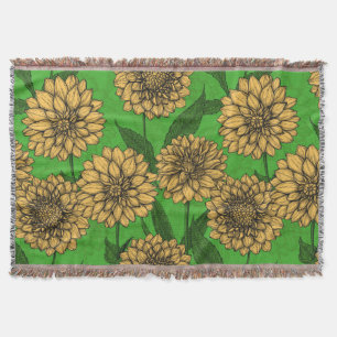 Dahlias in yellow and green throw blanket