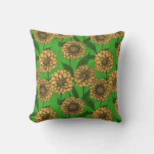 Dahlias in yellow and green throw pillow
