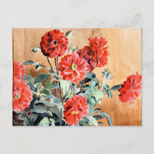 Dahlias, peinture à l'aquarelle botanique carte po