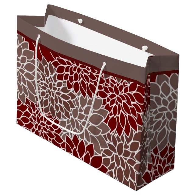 Dahlias rouges et argent  grand sac cadeau (Devant Angle)