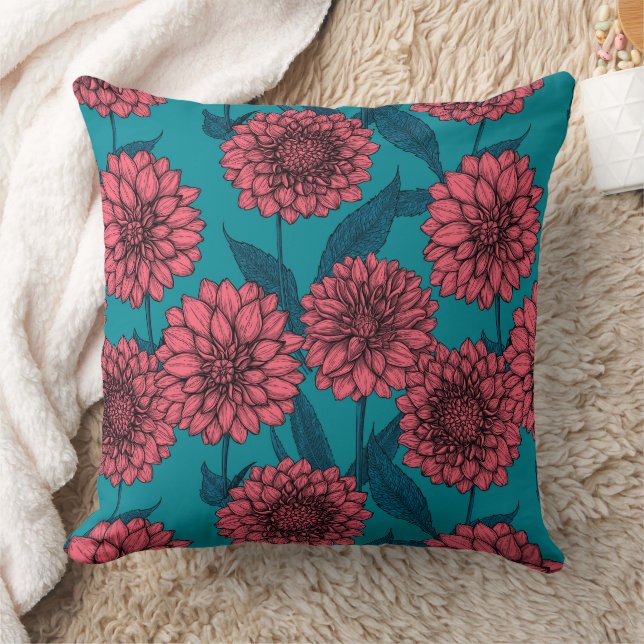 Dahlias Throw Pillow (Blanket)