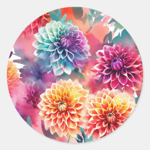 Dahlias Watercolor Floral Classic Round Sticker