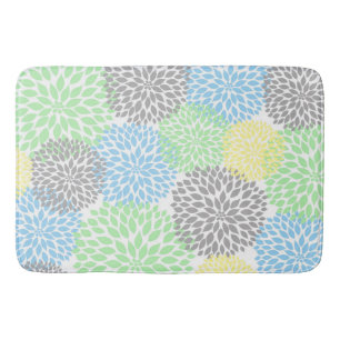 Dahlias Yellow Grey Blue Mint floral bath decor Bath Mat