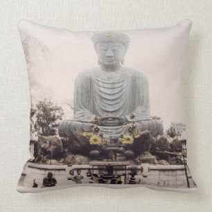 Daibutsu at Kobe, c.1880 (hand coloured albumen pr Throw Pillow