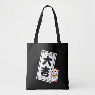 DAIKICHI (Great fortune) and White Cat Tote Bag