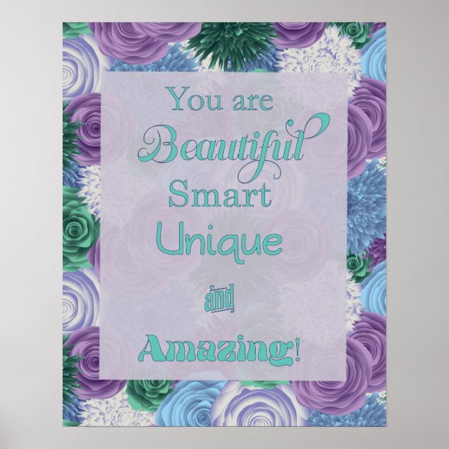 Daily Affirmation Poster - Beautiful Smart Unique (Front)