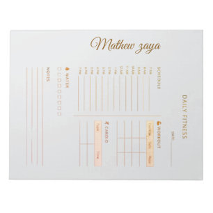 Daily Fitness planner wright grey background gold Notepad