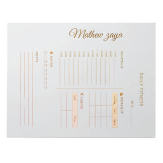 Daily Fitness planner wright grey background gold  Notepad