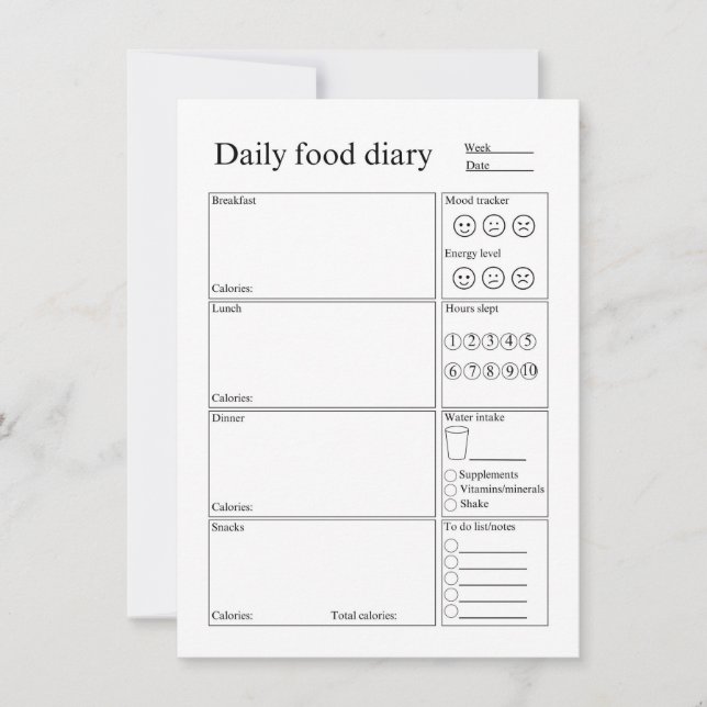 Daily food diary card (Front)